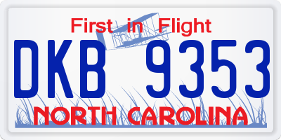 NC license plate DKB9353