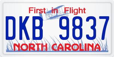 NC license plate DKB9837