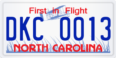 NC license plate DKC0013