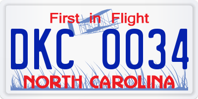 NC license plate DKC0034