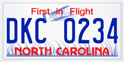 NC license plate DKC0234