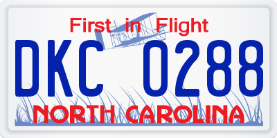 NC license plate DKC0288