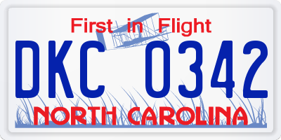NC license plate DKC0342