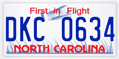 NC license plate DKC0634