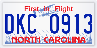 NC license plate DKC0913
