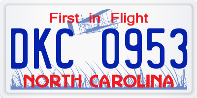 NC license plate DKC0953