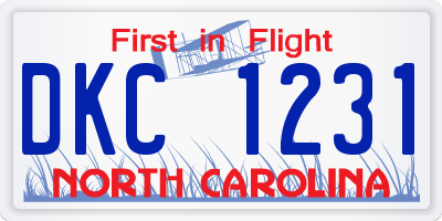 NC license plate DKC1231