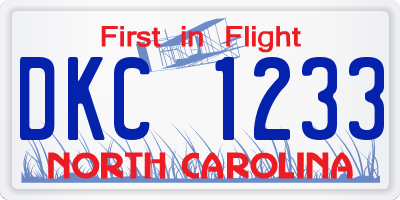 NC license plate DKC1233