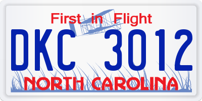 NC license plate DKC3012