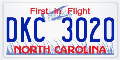 NC license plate DKC3020