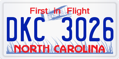 NC license plate DKC3026