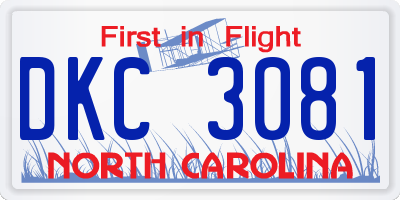 NC license plate DKC3081