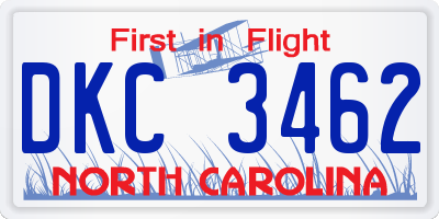 NC license plate DKC3462