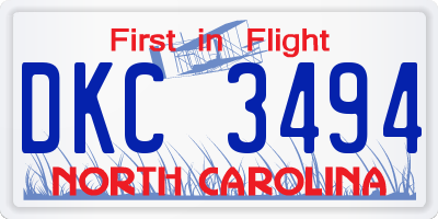 NC license plate DKC3494