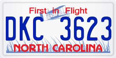 NC license plate DKC3623