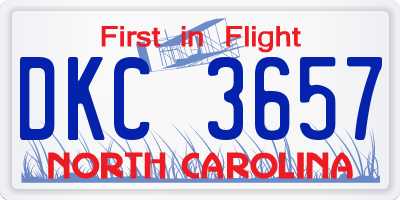NC license plate DKC3657