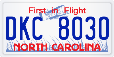 NC license plate DKC8030