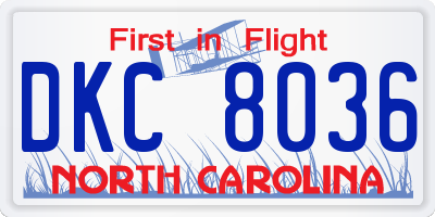 NC license plate DKC8036