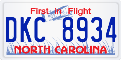 NC license plate DKC8934
