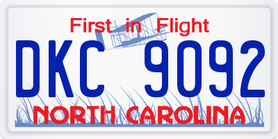 NC license plate DKC9092