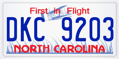 NC license plate DKC9203
