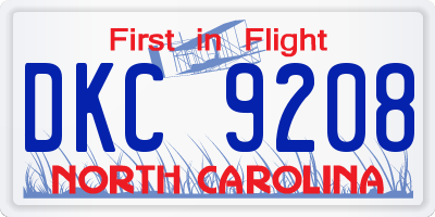 NC license plate DKC9208