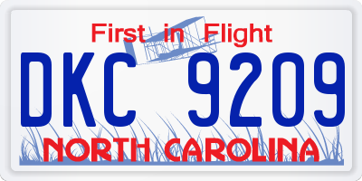 NC license plate DKC9209