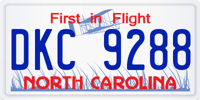 NC license plate DKC9288