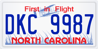 NC license plate DKC9987