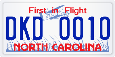 NC license plate DKD0010
