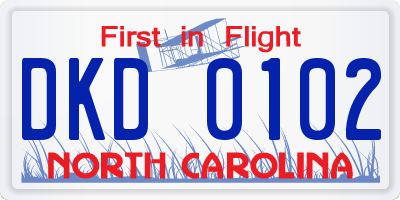 NC license plate DKD0102
