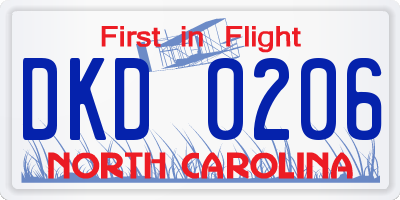 NC license plate DKD0206