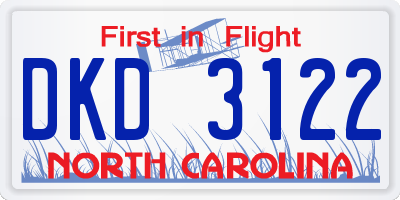 NC license plate DKD3122