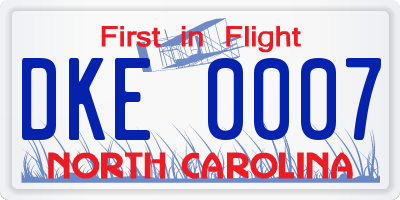 NC license plate DKE0007
