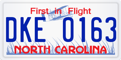 NC license plate DKE0163