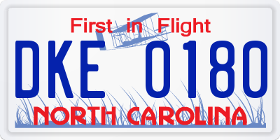 NC license plate DKE0180