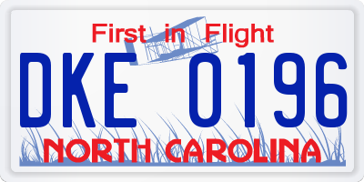 NC license plate DKE0196