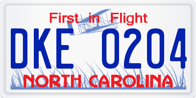 NC license plate DKE0204