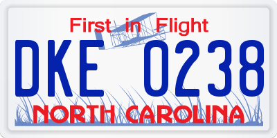 NC license plate DKE0238