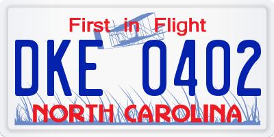NC license plate DKE0402