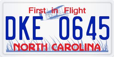 NC license plate DKE0645