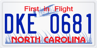 NC license plate DKE0681