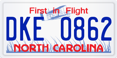 NC license plate DKE0862