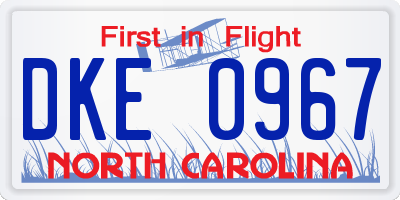 NC license plate DKE0967