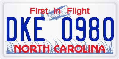NC license plate DKE0980