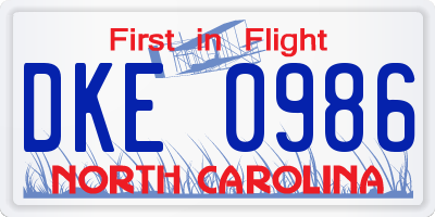 NC license plate DKE0986