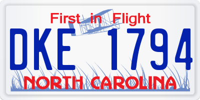 NC license plate DKE1794