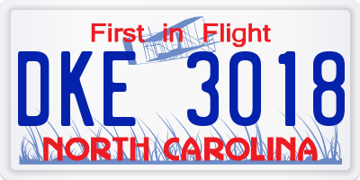 NC license plate DKE3018