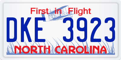 NC license plate DKE3923