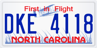 NC license plate DKE4118
